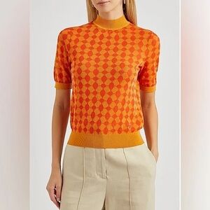 Tory Burch Jacquard Knit Mock-Neck - Bright Bitter Orange / Poppy Red